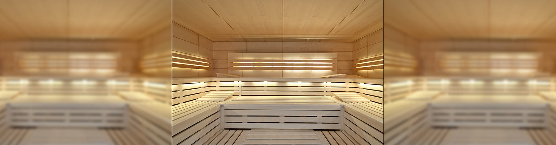 Das Interieur der finnischen Sauna im WOF3 Fitnessstudio in Aachen